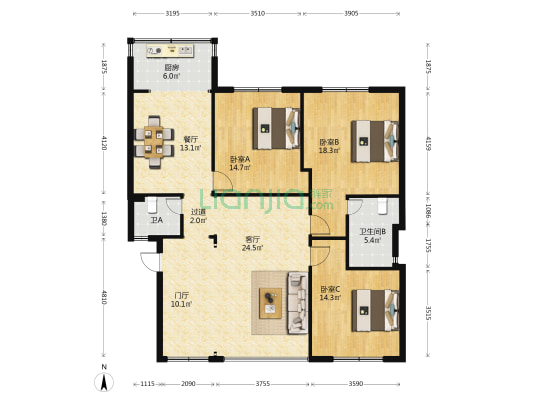 桃源雅居 3室2厅2卫 137平方