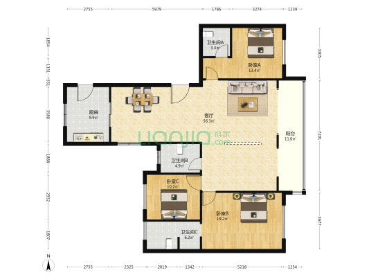 越秀汉阳星汇云锦 3室1厅3卫 184平方