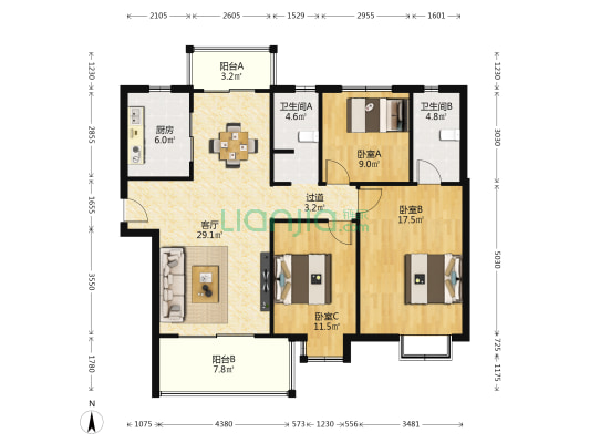 保利洪源泰府 3室1厅2卫 123平方