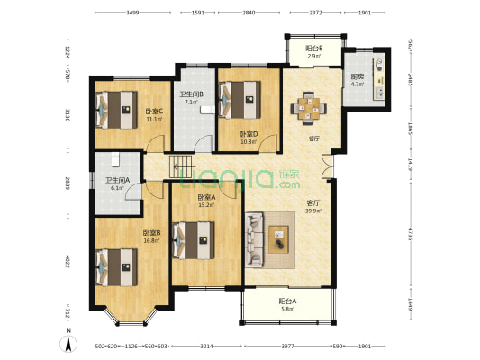 众众家园 4室1厅2卫 161平方
