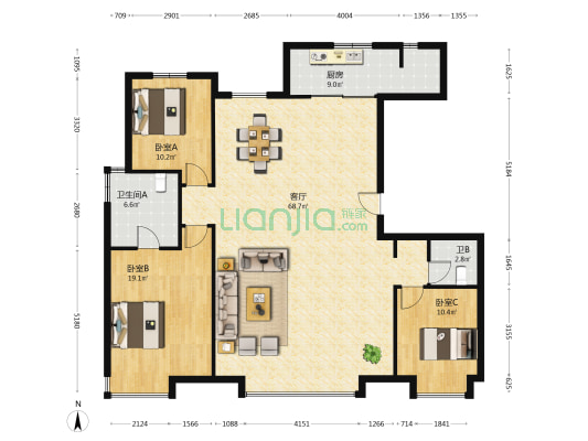 保利天珺 3室1厅2卫 169平方