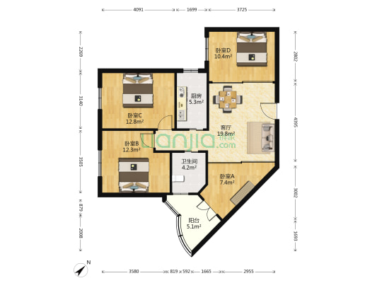 新宏安大厦 4室1厅1卫 110平方