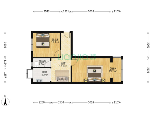 三里屯北 2室1厅1卫 64平方