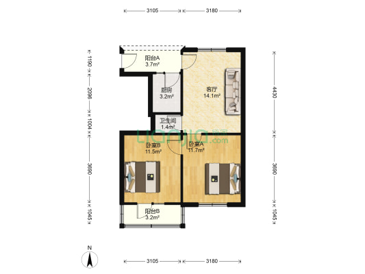 仁厚街18号 2室1厅1卫 56平方