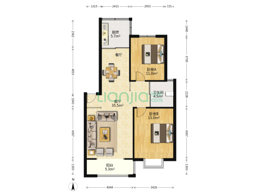 翡翠森林花园 2室1厅1卫 91平方