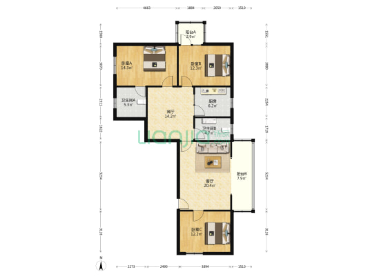 美源公寓 3室2厅2卫 117平方