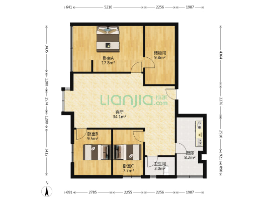 新鑫苑 3室1厅1卫 102平方