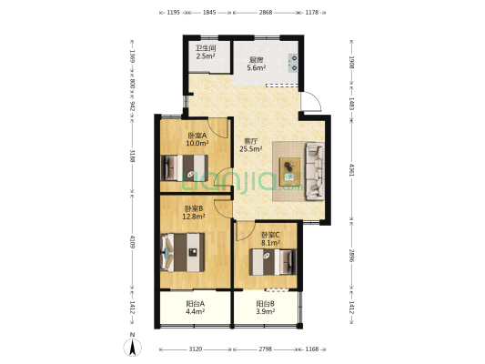 仙鹤雅居 3室1厅1卫 91平方