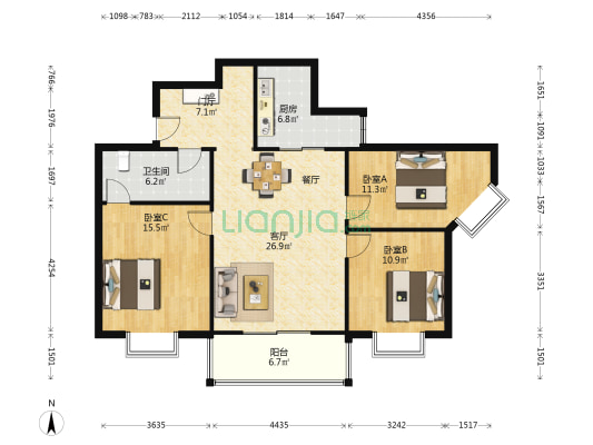 欧亚大厦 3室1厅1卫 126平方