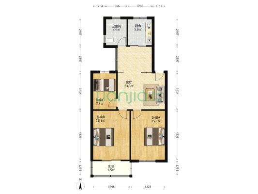 海达新村 3室1厅1卫 93平方