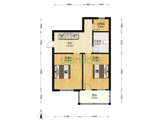 国昌大厦 2室1厅1卫 90平方