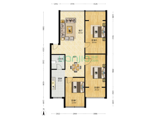 市南巷44号 3室1厅1卫 118平方
