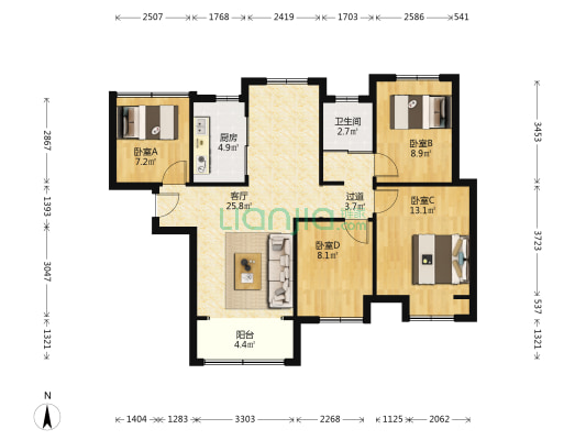 斌锋未来城 4室1厅1卫 97平方