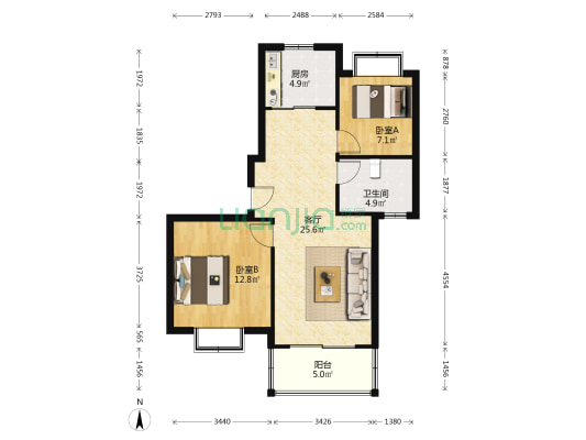 西郊美德苑 2室1厅1卫 91平方