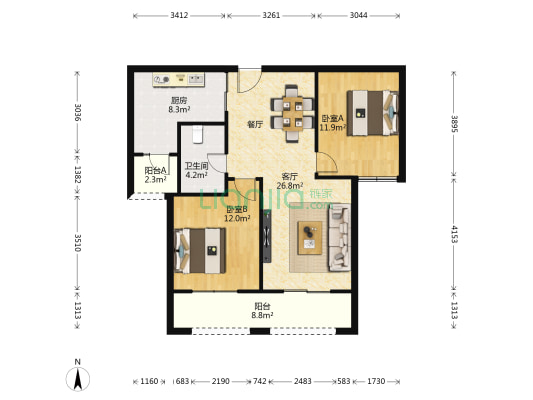 万科翡翠云台 2室1厅1卫 94平方