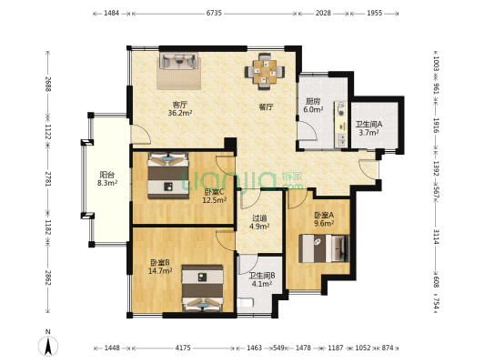 桂鑫园 3室1厅2卫 115平方