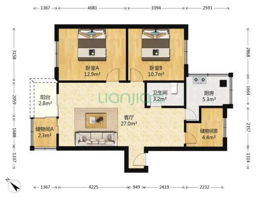 吉星花园 2室1厅1卫 76平方