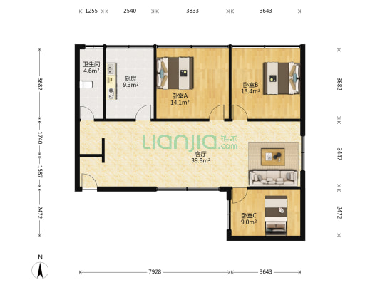 群英街42号 3室1厅1卫 106平方