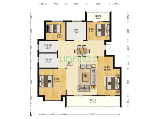 中梁壹号院 4室1厅2卫 133平方