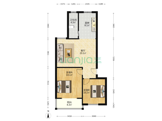 颐祥园小区 2室1厅1卫 84平方