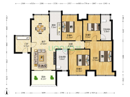 万达·骏豪仕家 4室1厅2卫 140平方