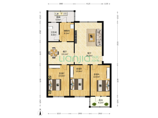 乐园小区 3室2厅1卫 112平方