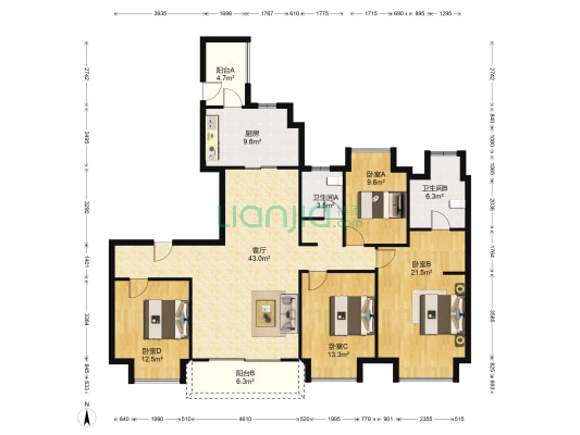 碧桂园天誉 4室1厅2卫 168平方