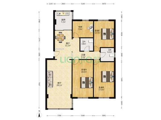 雅致街 4室2厅2卫 151平方