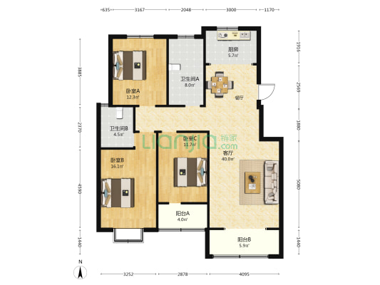 江南名苑 3室1厅2卫 235平方