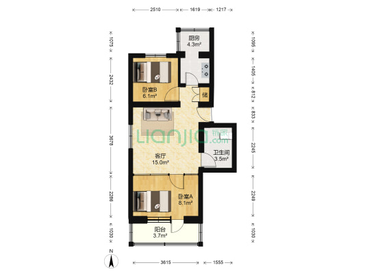 宾阳里小区 2室1厅1卫 57平方