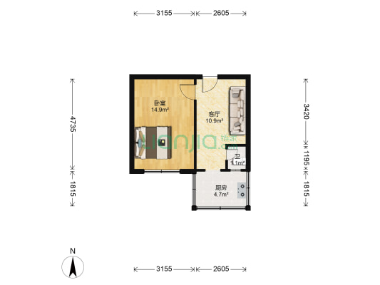 华岩东里社区 1室1厅1卫 35平方
