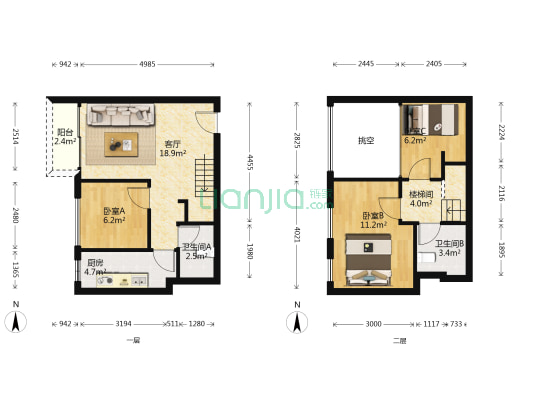 星河时代花园 3室1厅2卫 54平方