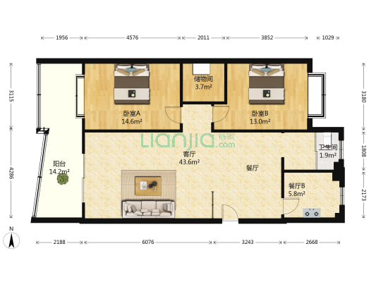 荣昌小区 2室2厅1卫 106平方