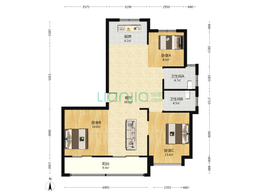 桂语榕庭 3室1厅2卫 124平方