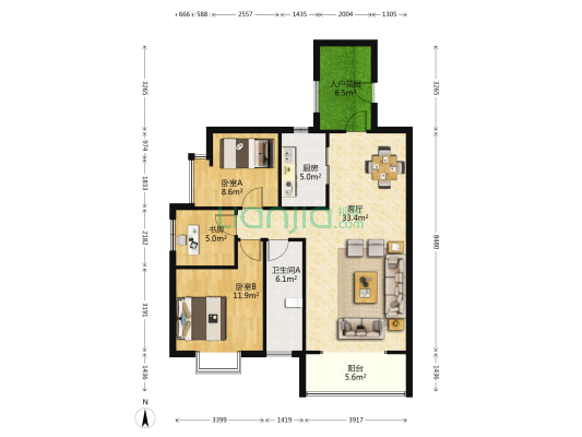 华悦城 3室1厅1卫 99平方