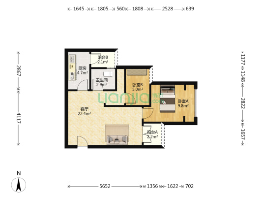 北辰悦来壹号璟悦 2室1厅1卫 59平方