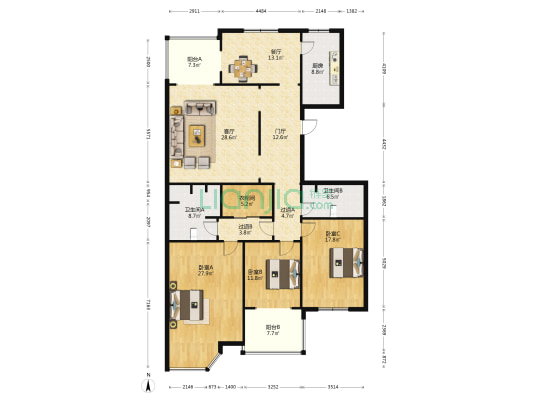 多地爾花園 3室2厅2卫 212平方