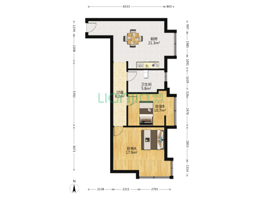 华康大厦 2室0厅1卫 135平方