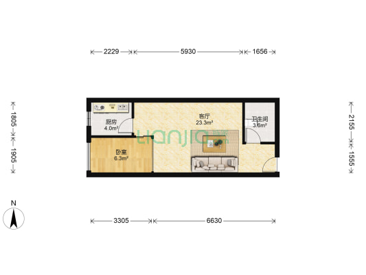 弘德缘房本满二好楼层，朝西，无遮挡，采光好，-户型图