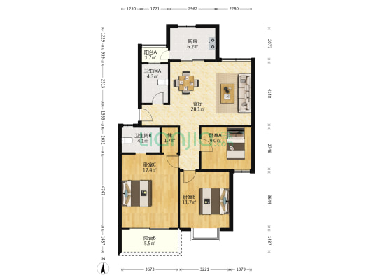 荷塘月色（淀山湖） 3室1厅2卫 103平方