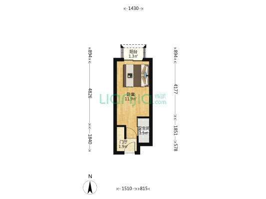 万科城市之光公寓 1室0厅1卫 27平方