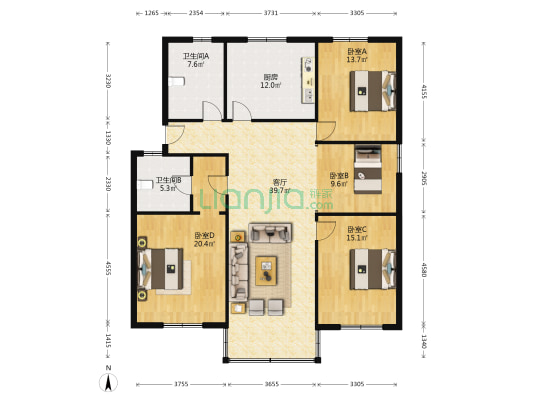永翔公寓 4室1厅2卫 145平方