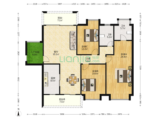 雅博苑 3室1厅2卫 153平方