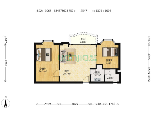 金碧花园第一金碧 2室1厅1卫 69平方