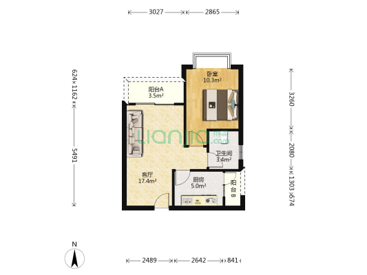 凤阳小镇(北区) 1室1厅1卫 53平方