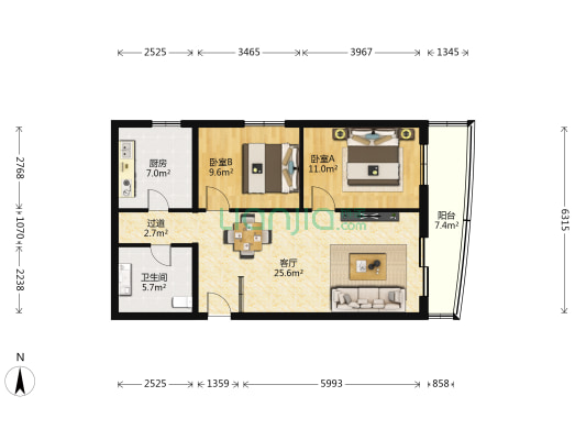 新华街八里 2室1厅1卫 91平方