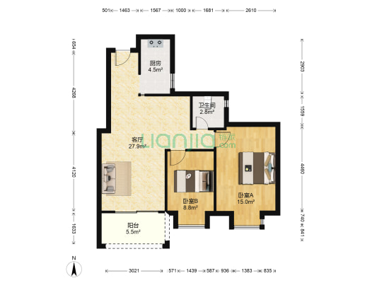 桃源明居 2室1厅1卫 83平方