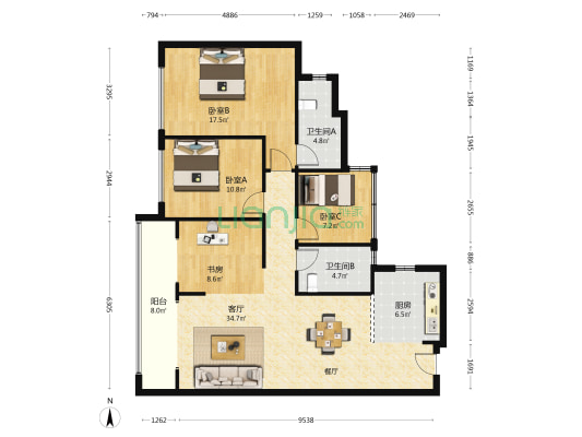恒基学苑壹号 4室1厅2卫 120平方