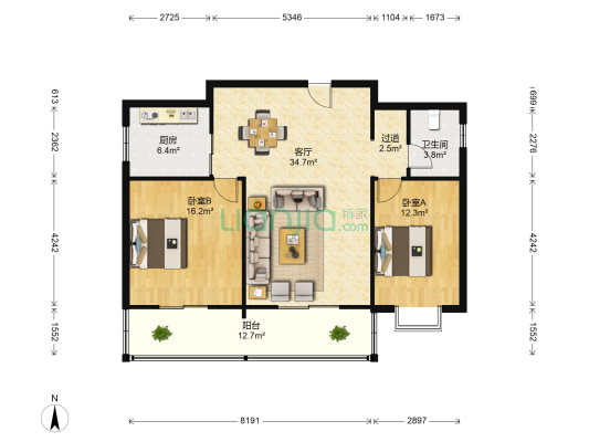 安驰国际 2室1厅1卫 106平方