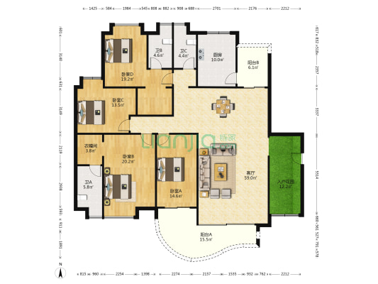 东怡水岸花园桂花洲 4室1厅3卫 210平方